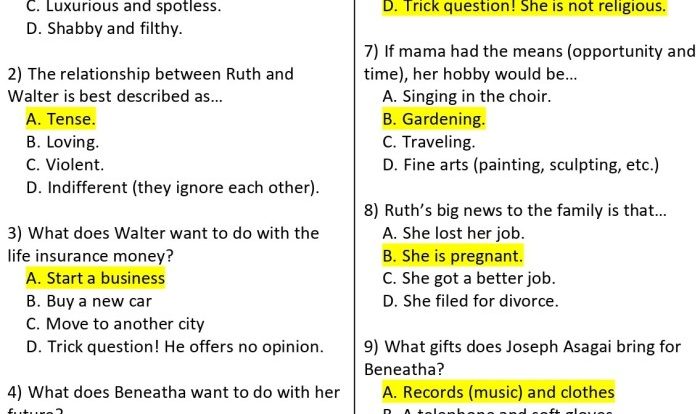 Raisin in the sun act 2 quiz