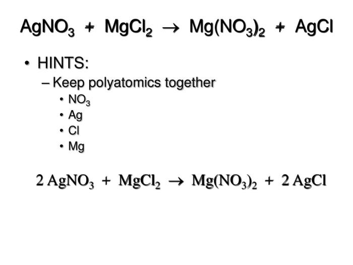 Stoichiometry balancing equations chemical topic mgcl2 agno3 no3 mg agcl naoh na ppt powerpoint presentation hints